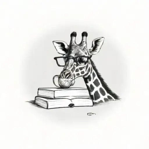 A tattoo of a giraffe reading a book and drinking a cup of coffee tattoo design idea