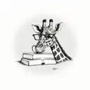A tattoo of a giraffe reading a book and drinking a cup of coffee tattoo design idea