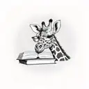 A tattoo of a giraffe reading a book and drinking a cup of coffee tattoo design idea