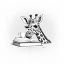 A tattoo of a giraffe reading a book and drinking a cup of coffee tattoo design idea