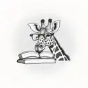 A tattoo of a giraffe reading a book and drinking a cup of coffee tattoo design idea