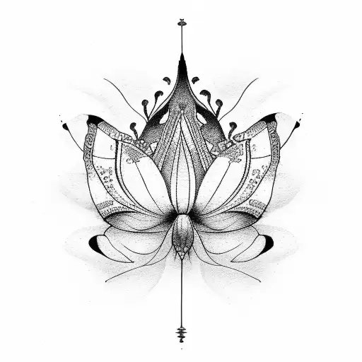 lotus flower, butterflies, willow tree tattoo design idea