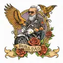 rip biker dad for daughter with mockingbird  tattoo design idea