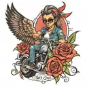 rip biker dad for daughter with mockingbird  tattoo design idea