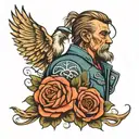 rip biker dad for daughter with mockingbird  tattoo design idea