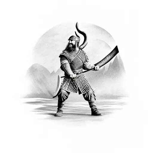Viking Holding an axe , coming out of fog tattoo design idea