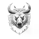 half bull head half bear head split down the middle tattoo design idea