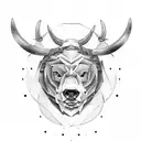 half bull head half bear head split down the middle tattoo design idea