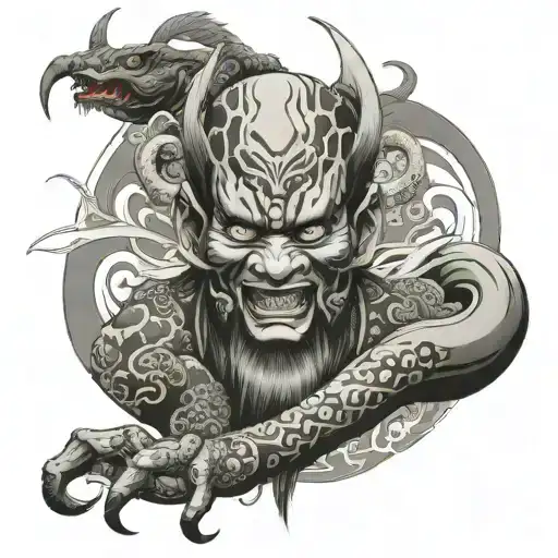 Japanese horror black and white    tattoo design idea