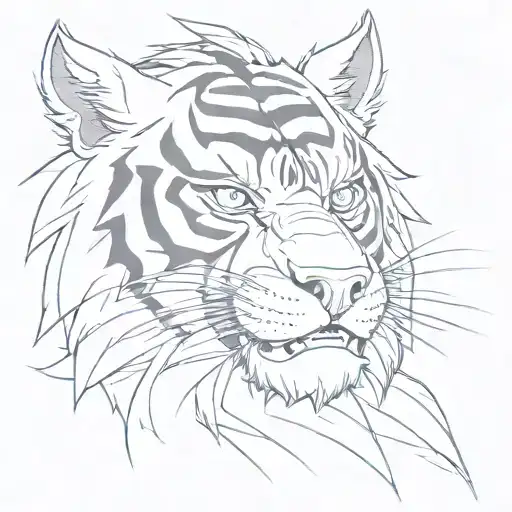 facial expressions for a super-saiyan tiger, vintage Disney animation, cartoon, pencil sketch tattoo design idea