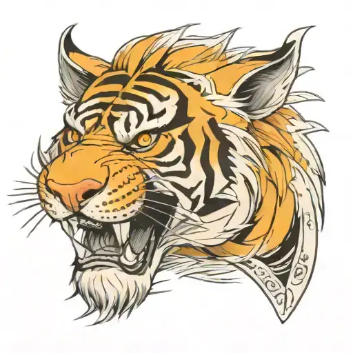 facial expressions for a super-saiyan tiger, vintage Disney animation, cartoon, pencil sketch tattoo design idea