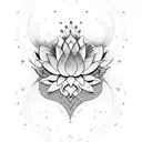 Lotus Flower, moon, fire, water, earth, air, good luck, all in a vertical series as mentioned tattoo design idea