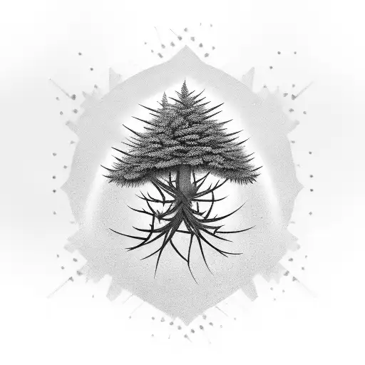 six pine trees, thorns, Alcohol beverage tattoo design idea