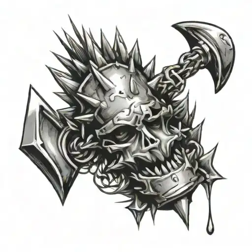Evil and spiky flail on a chain tattoo design idea