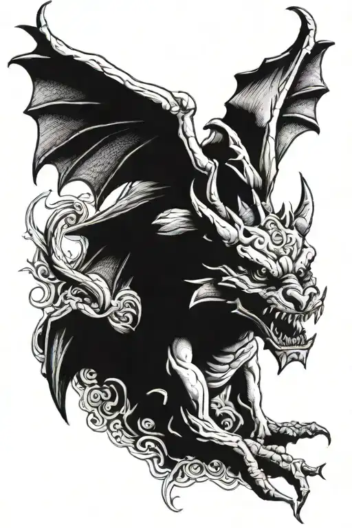 gargoyle with Uzi tattoo design idea