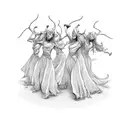 dancing witches tattoo design idea