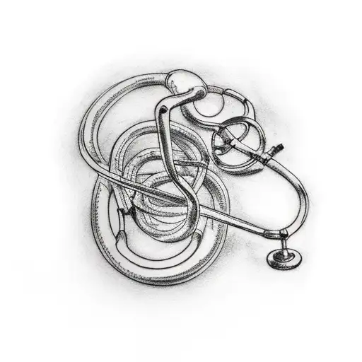 A minimalist tattoo of a doctor's stethoscope intertwined with a Lord of the Rings inspired script tattoo design idea