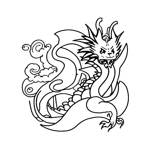 dragon chasing nimbus cloud tattoo design idea