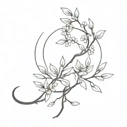 crescent moon willow branch tattoo design idea