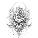 a built up pile of skulls with flames tattoo design idea