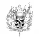 a built up pile of skulls with flames tattoo design idea