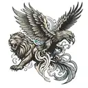 a tattoo with the wings of a phoenix roaring with a lion and a bear tattoo design idea