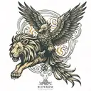a tattoo with the wings of a phoenix roaring with a lion and a bear tattoo design idea