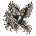 a tattoo with the wings of a phoenix roaring with a lion and a bear tattoo design idea