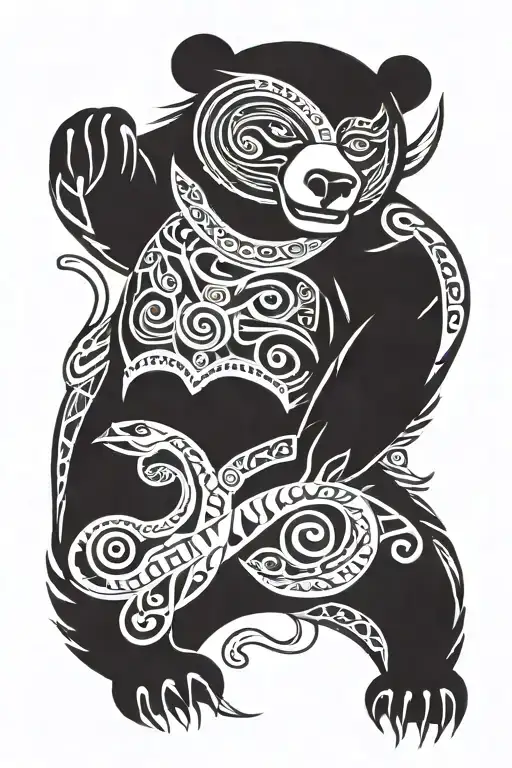 haida bear with scorpion and snake wrapped tattoo design idea