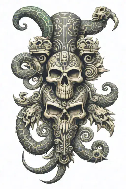 inca cross with skull snake bear and scorpion made tattoo design idea