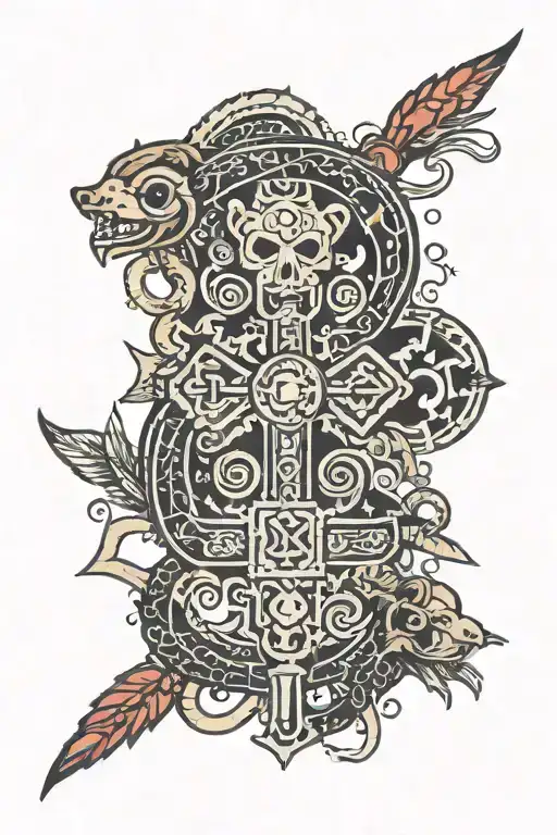 inca cross with bear snake and scorpion surrounded tattoo design idea