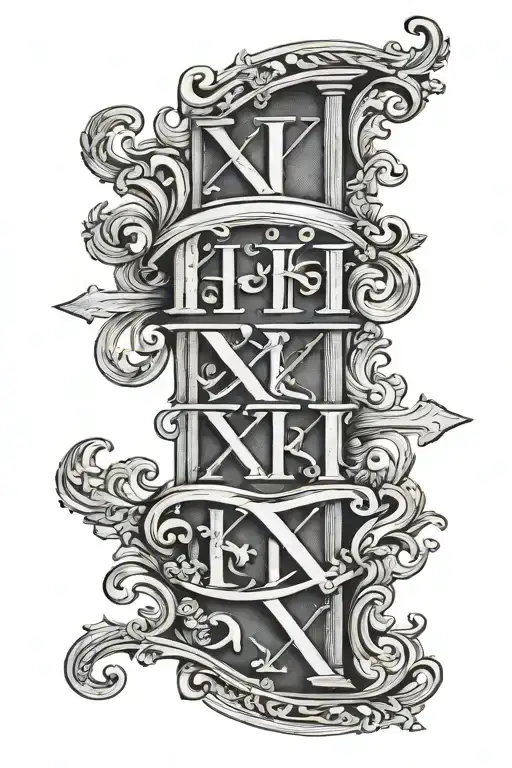 Roman numerals XI IX X with script name Mark Allen tattoo tattoo design idea