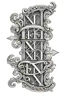 Roman numerals XI IX X with script name Mark Allen tattoo tattoo design idea