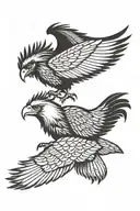 rooster head and eagle head with wing fused tattoo design idea