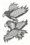 rooster head and eagle head with wing fused tattoo design idea