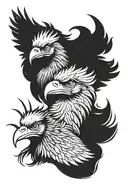rooster head and eagle head with  wing  tattoo design idea
