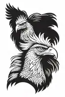 rooster head and eagle head with  wing  tattoo design idea