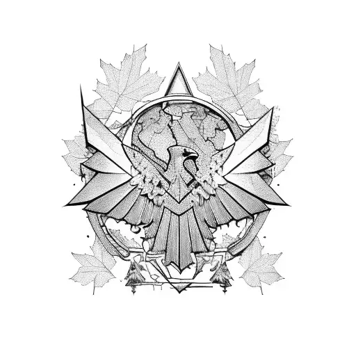 all geometric symbols, with german eagle, iran map and canadian maple leaf tattoo design idea