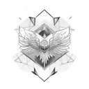 geometric symbols, with german eagle, iran map and canadian maple leaf tattoo design idea