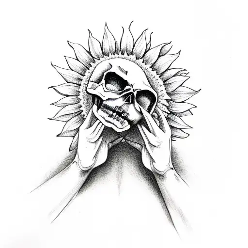 skull hands crying eyes and sunflower tattoo design idea