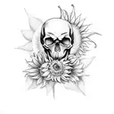 skull hands with crying eyes and sunflower tattoo design idea