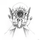 skull hands with crying eyes and sunflower tattoo design idea