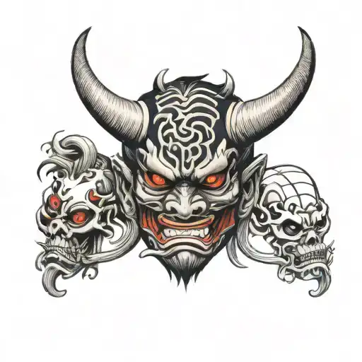 oni mask split in half tattoo design idea