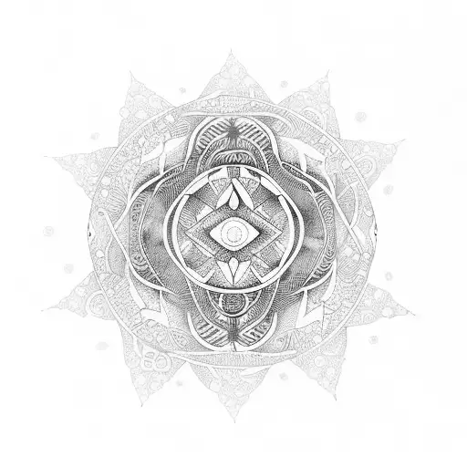 A geometric mandala design inspired by Japanese art, incorporating elements of water and sea creatures tattoo design idea