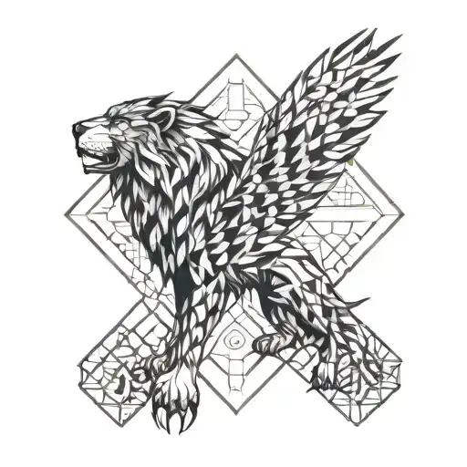 lion,eagle,wolf in a single tattoo  tattoo design idea