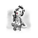 a classic pin-up pose with the red-headed girl confident pose with clipboard tattoo design idea