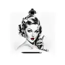 a classic pin-up pose with the red-headed girl confident pose with clipboard tattoo design idea