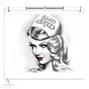 a classic pin-up pose with the red-headed girl confident pose with clipboard tattoo design idea