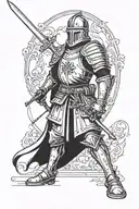 A German knight stands with a sword tattoo design idea