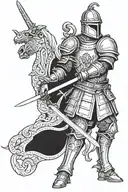 A German knight stands with a sword tattoo design idea